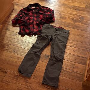 Wrangler Red and Black Plaid Shirt with Gray Wrangler Utility Pants